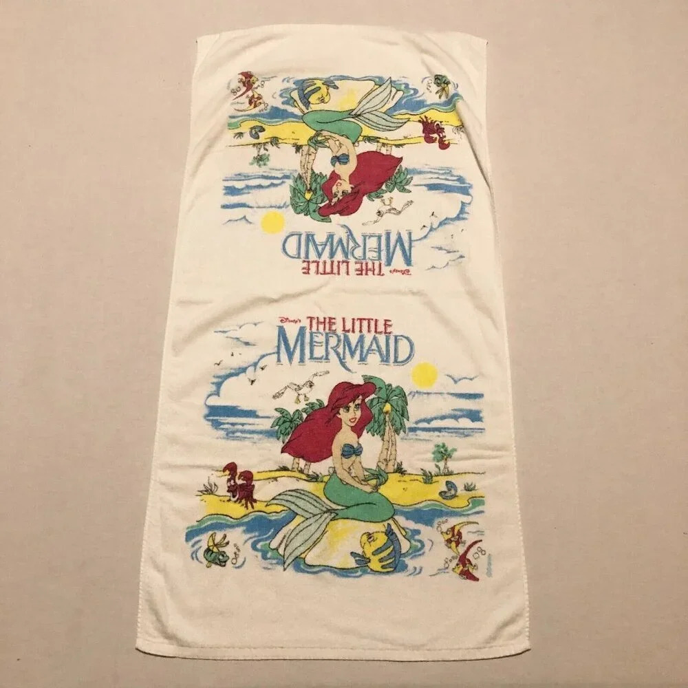Vintage Disney Little Mermaid Towel Franco Cotton 43.5 x 22 Inch Taiwan